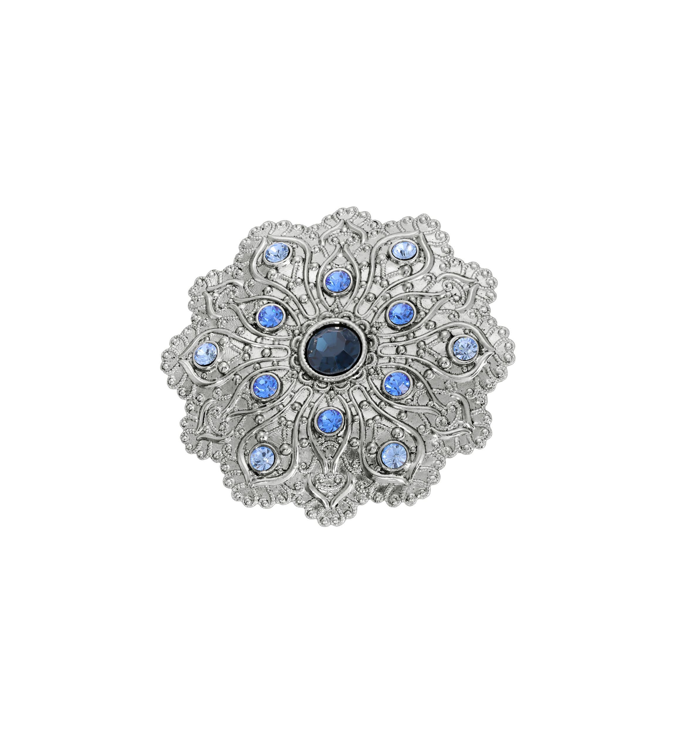 Silver Tone Crystal Flower Brooch