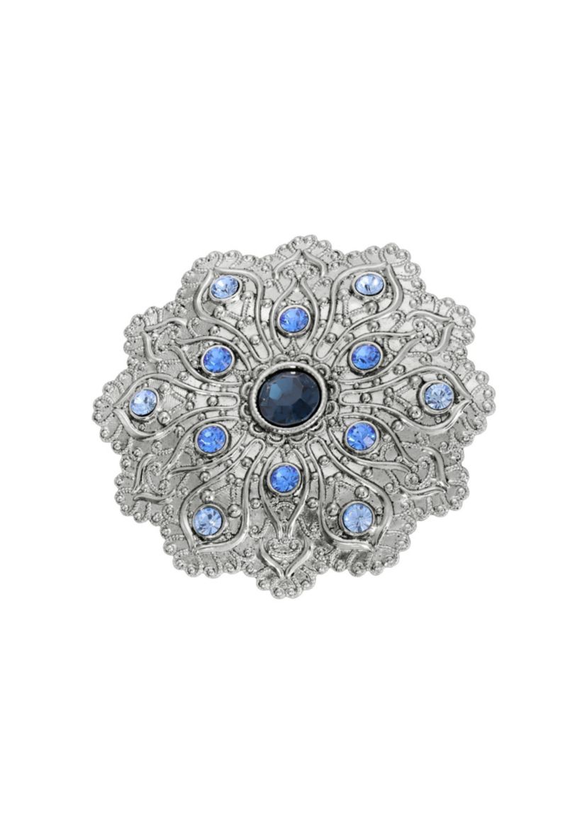 Silver Tone Crystal Flower Brooch