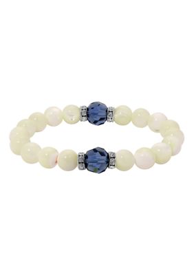 1928 Jewelry Silver Tone Mother of Pearl & Color Bead Stretch Bracelet