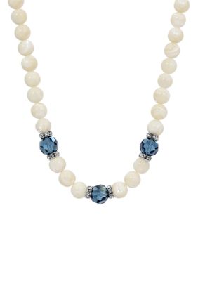 1928 Jewelry Silver Tone Mother of Pearl & Color Bead Necklace 16" Adj