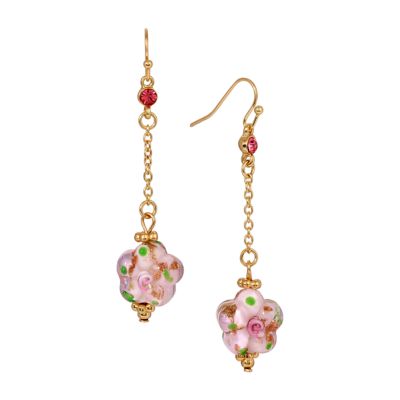 1928 Jewelry Gold Tone Flower Bead Dangle Earring, Pink