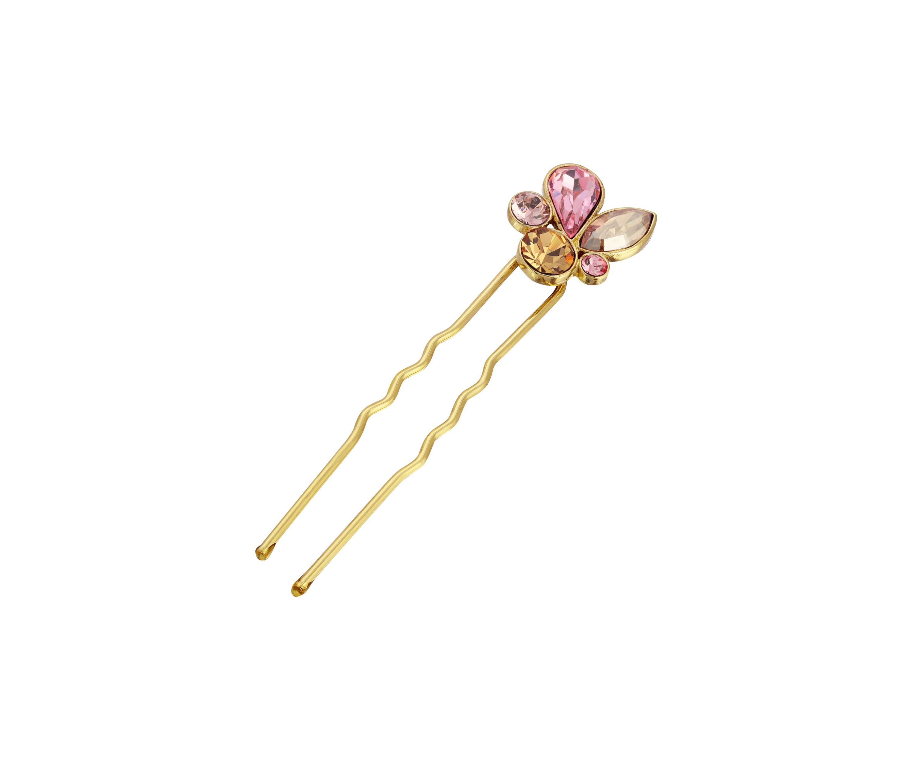 Gold Tone Multi Crystals Single Hair Pin