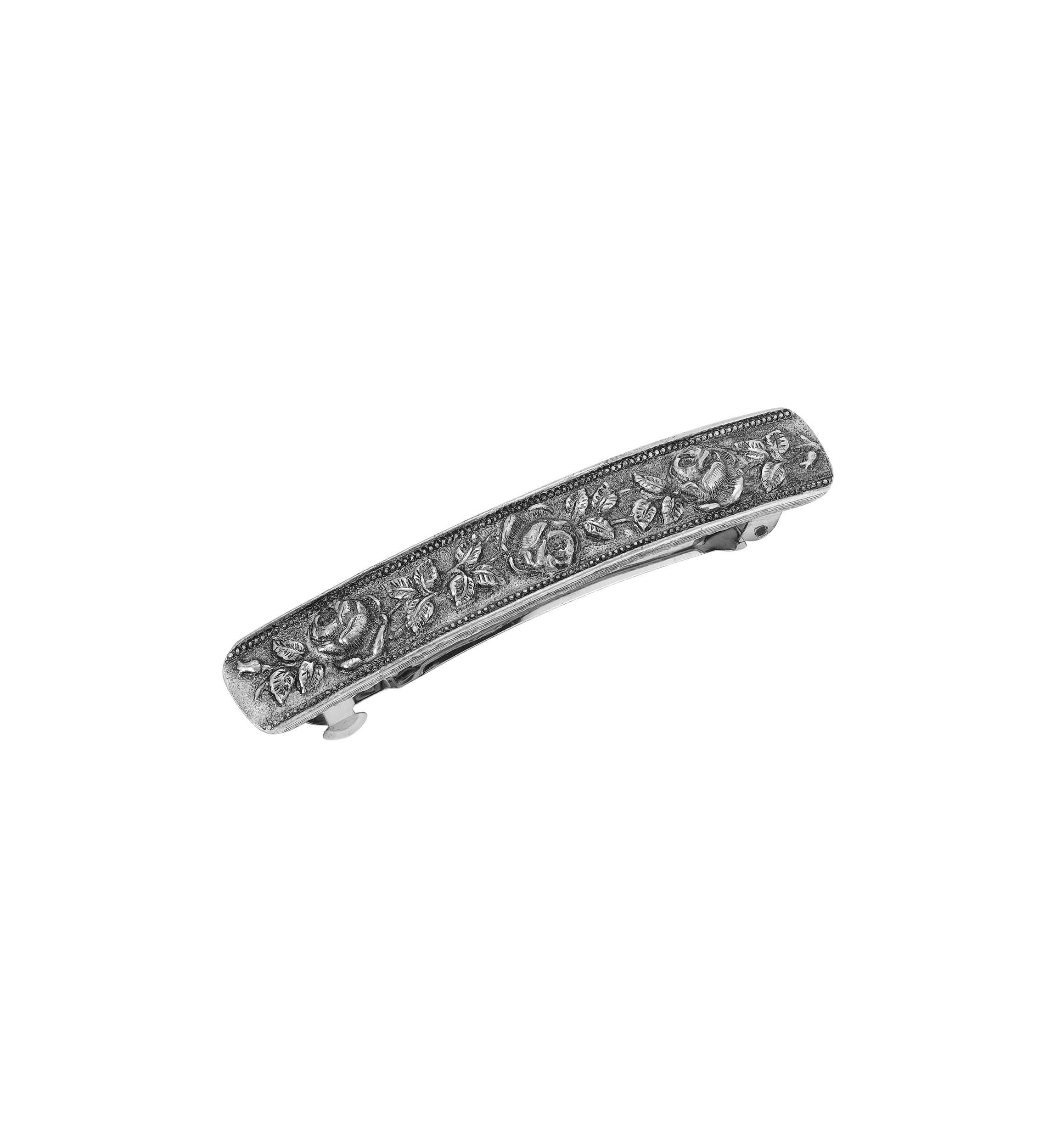 Silver Tone Rose Hair Barrette