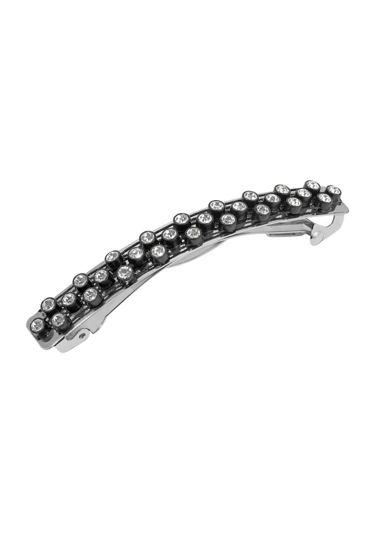 Silver Tone With Clear Crystals Hair Barrette