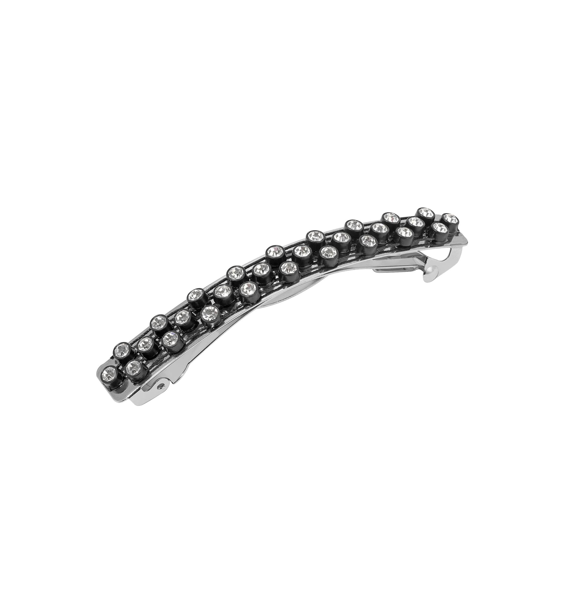Silver Tone With Clear Crystals Hair Barrette