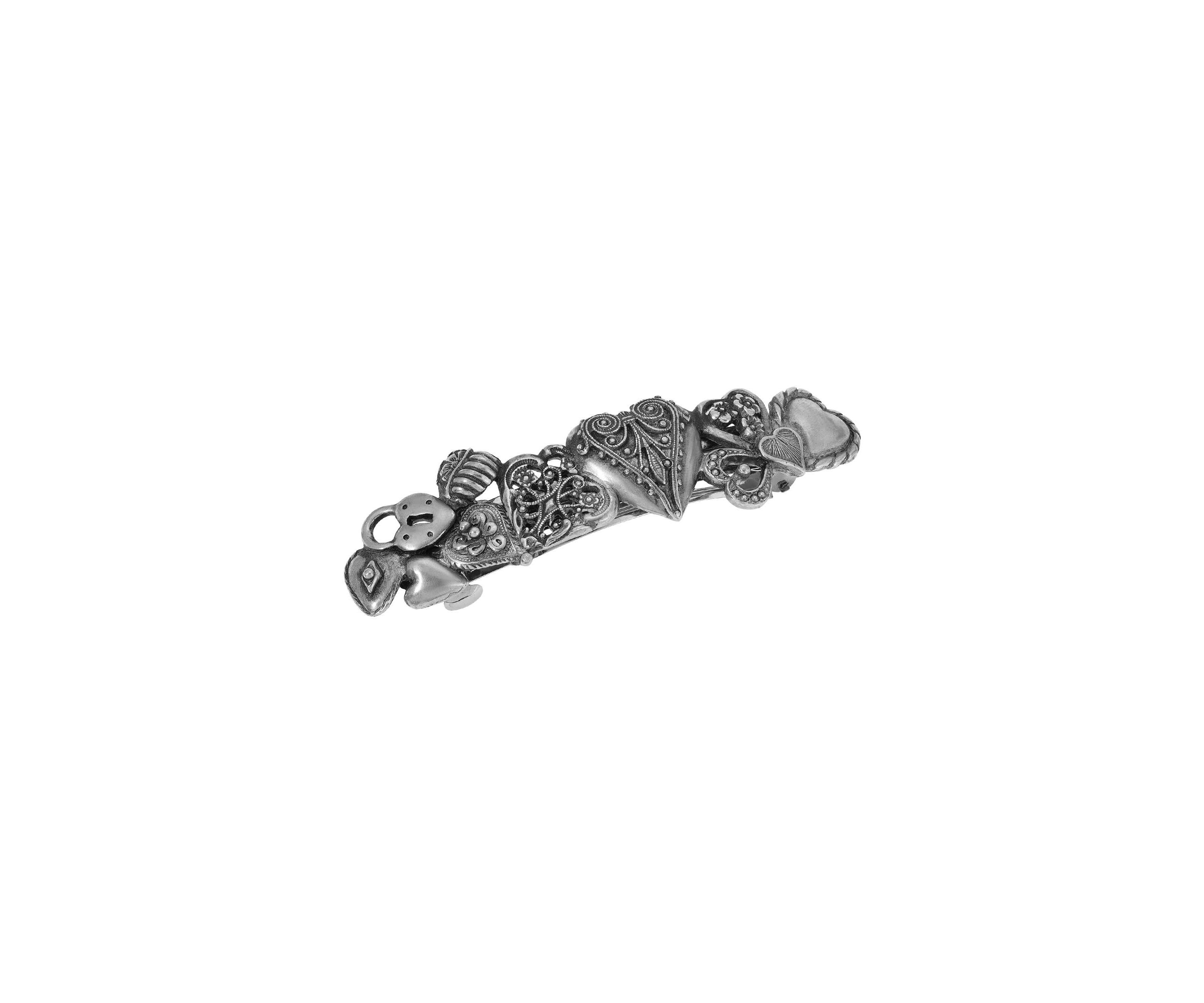 Silver Tone Assorted Heart Hair Barrette