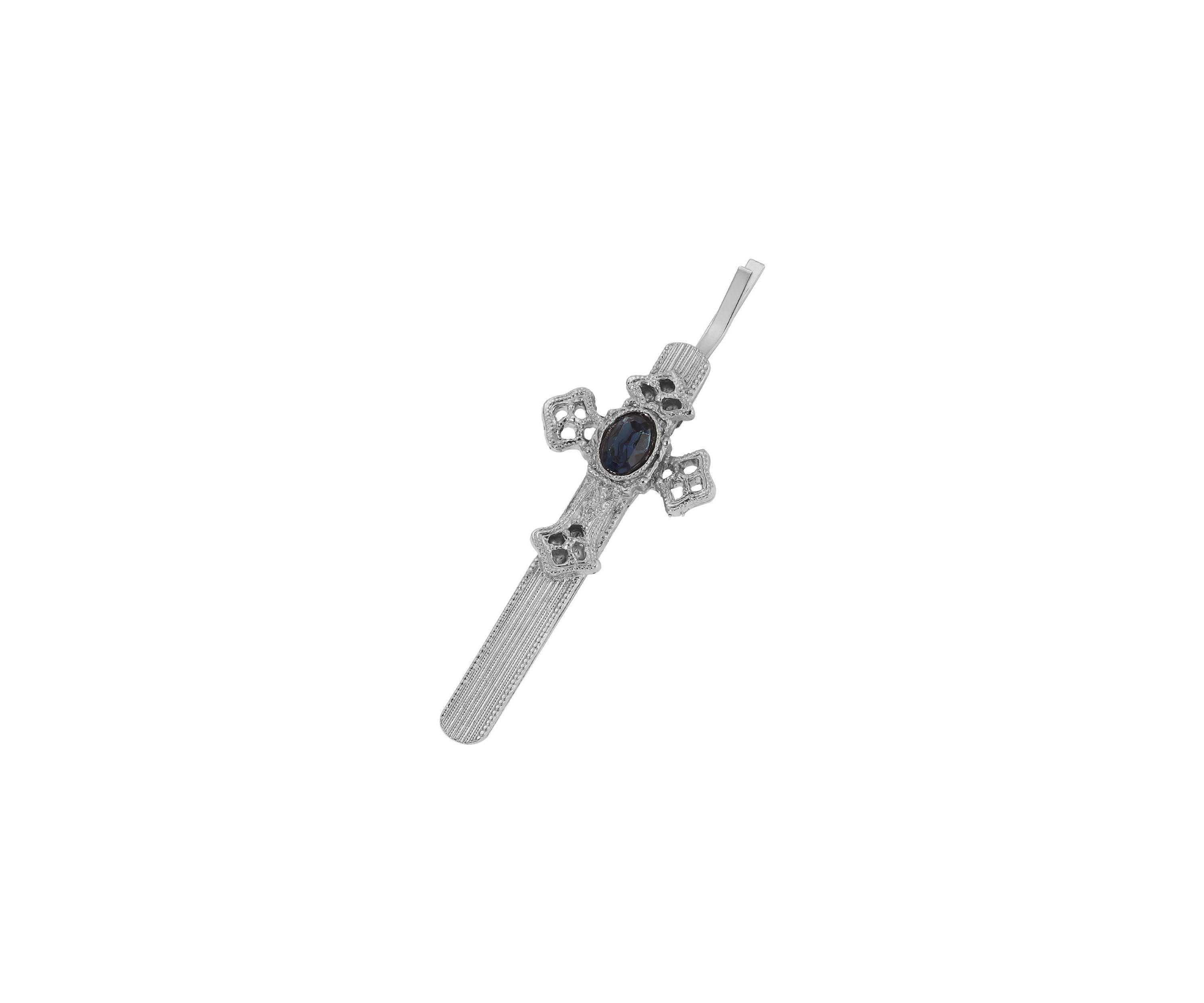 Blue Crystal Cross Bobby Pin