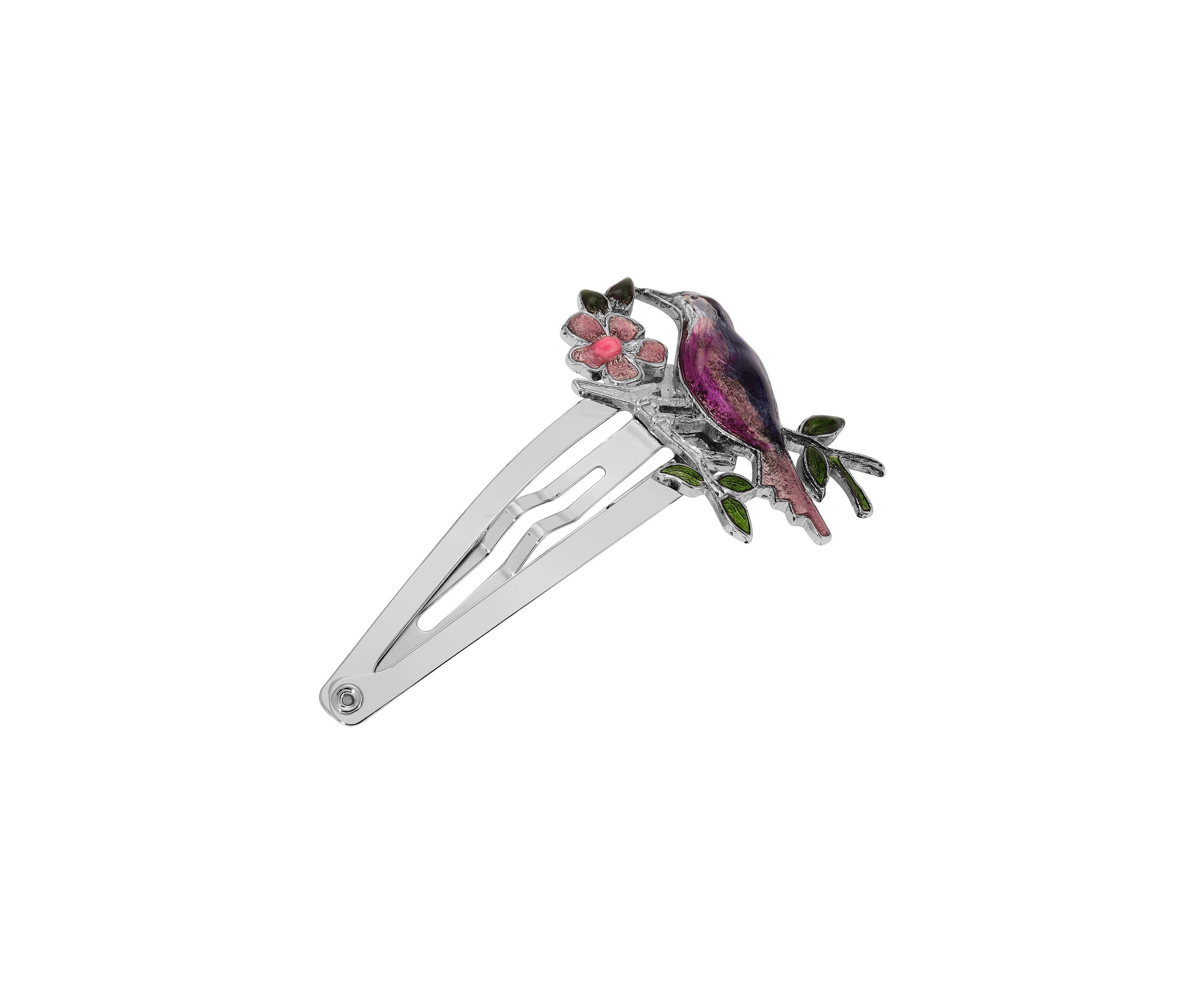 Silver Tone Blue & Pink Bird Snap Clip
