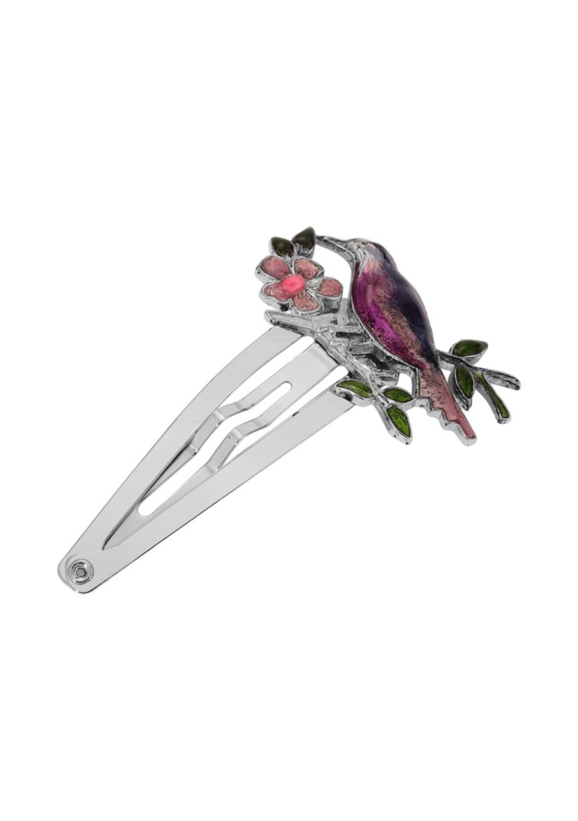 Silver Tone Blue & Pink Bird Snap Clip