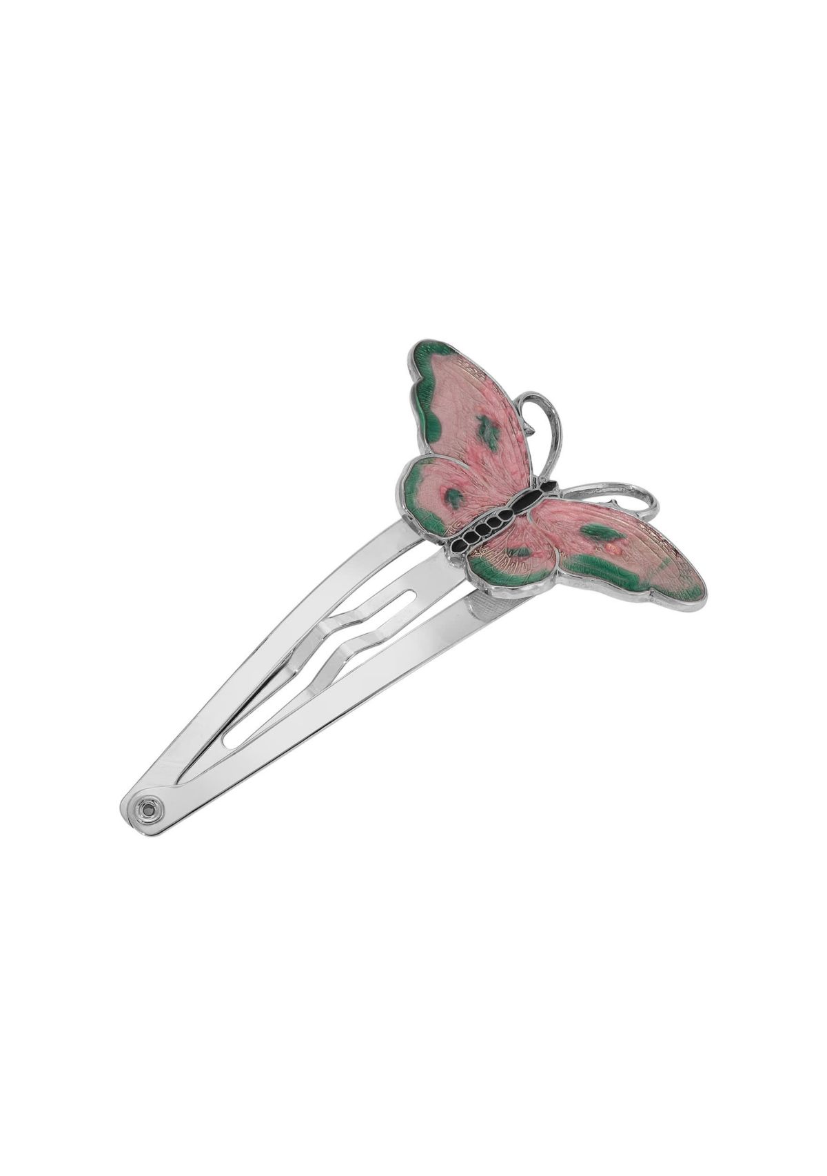Silver Tone Pnk Butterfly Snap Hair Clip