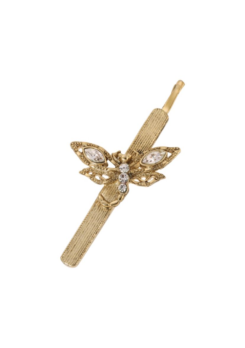 Gold-tone Crystal Dragonfly Bobby Pin