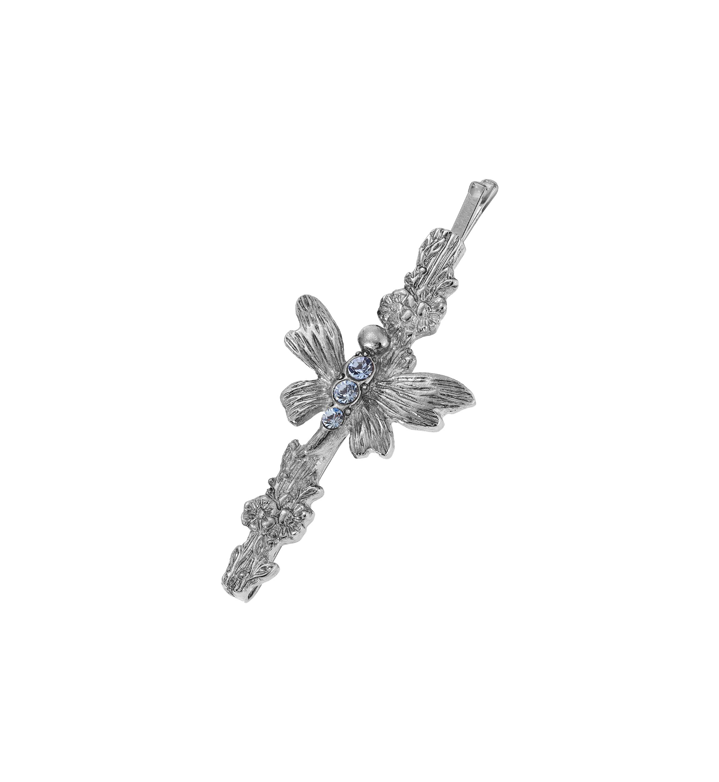 Silver Tone Blue Butterfly Bobby Pin