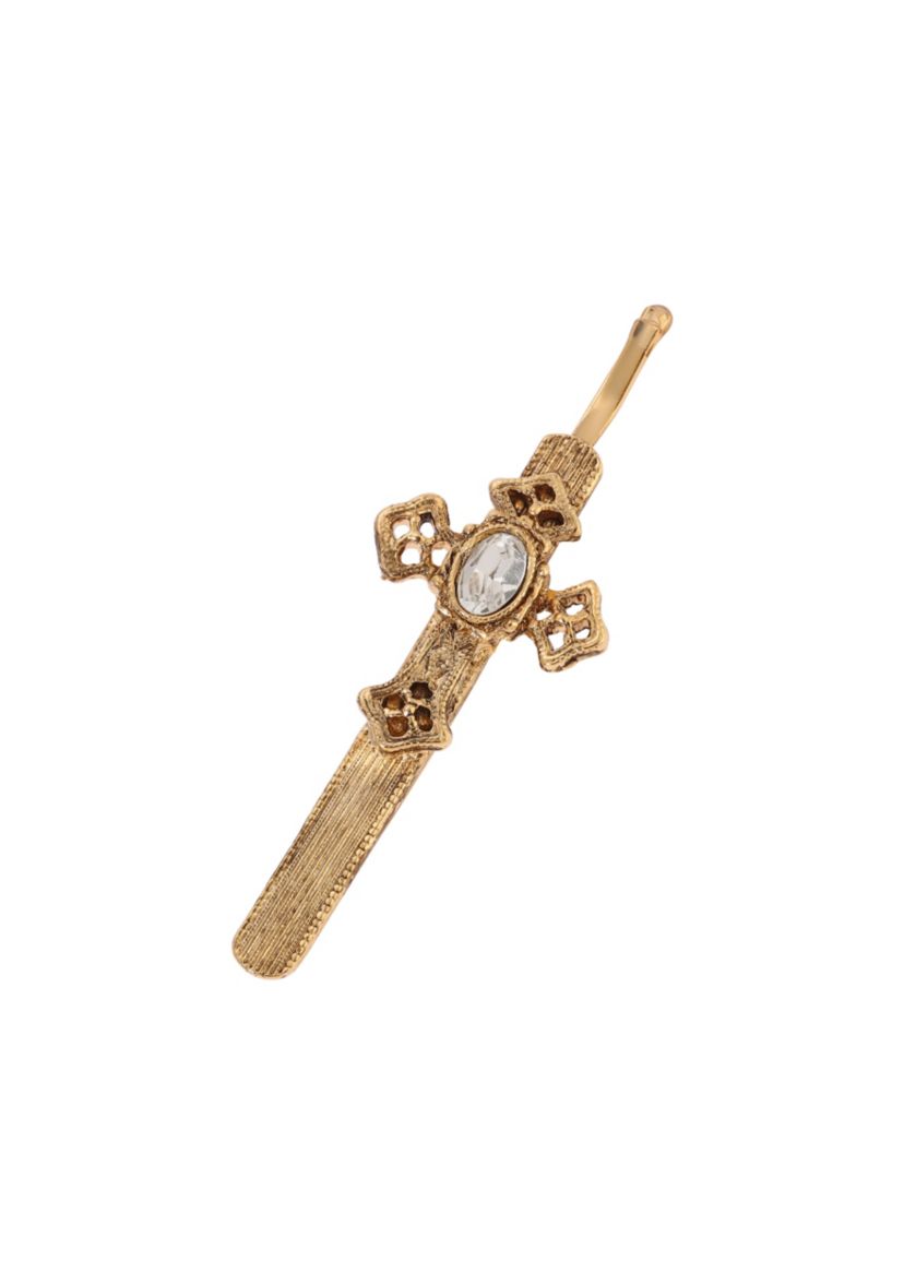Gold-tone Crystal Cross Bobby Pin