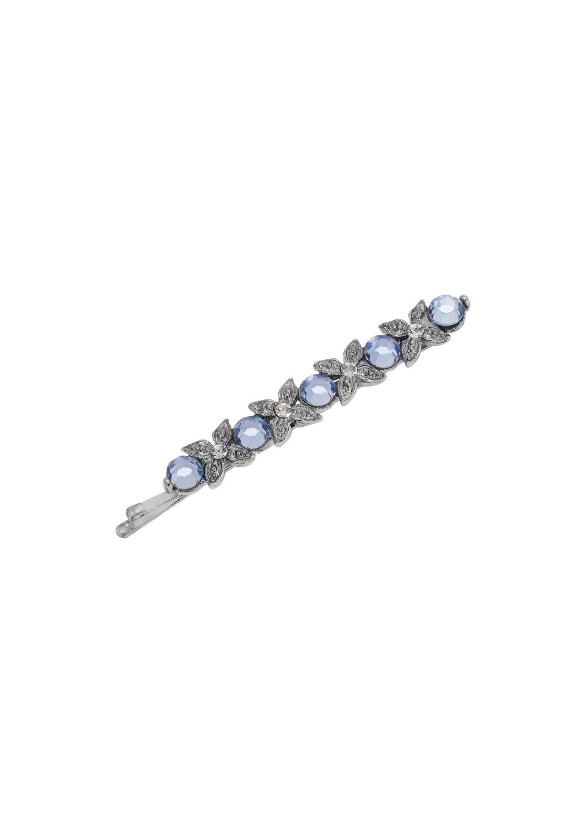 Silver Tone Blue Glass Bobby Pin