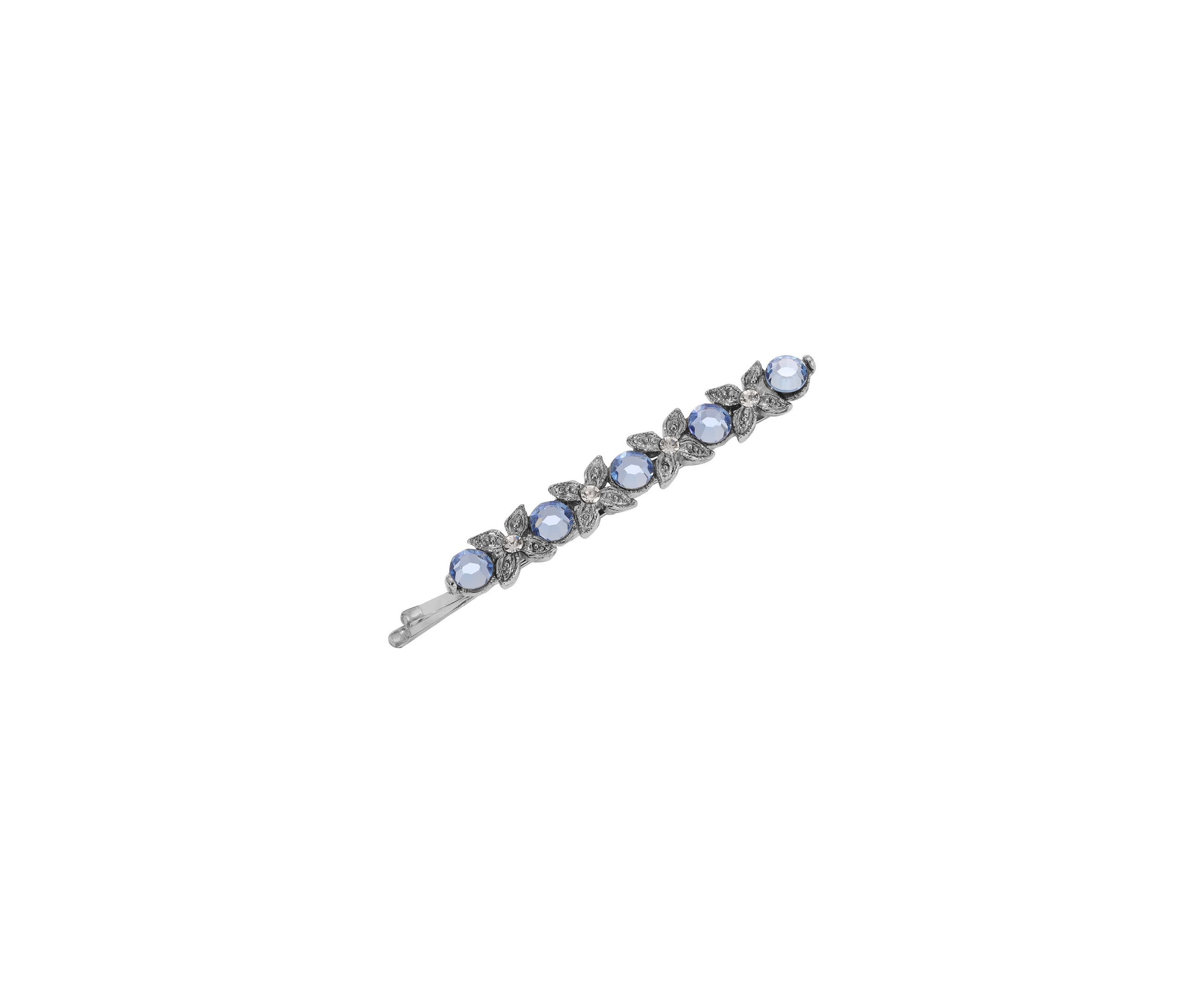 Silver Tone Blue Glass Bobby Pin