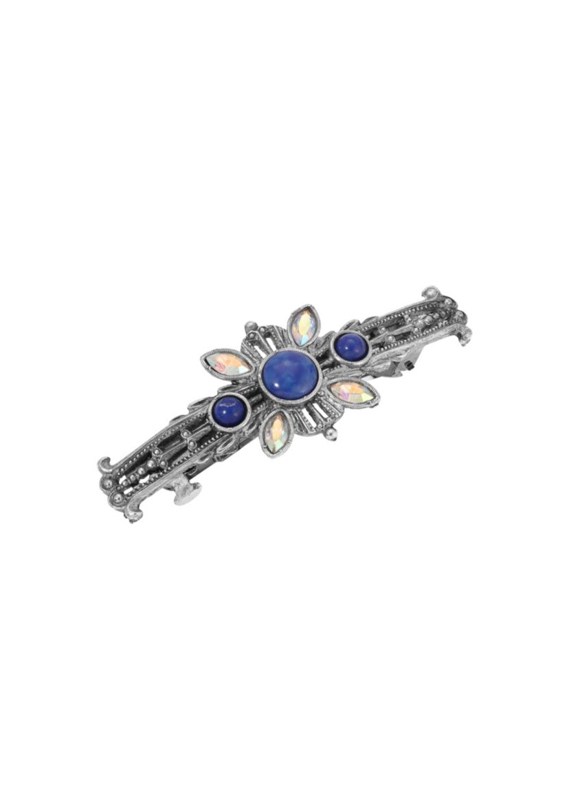 Silver Tone Blue Stone Hair Barrette