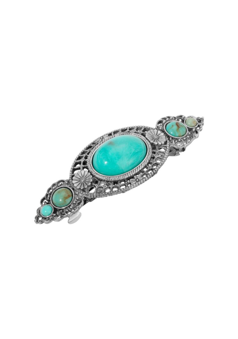 Silver Tone Faux Turquoise Hair Barrette