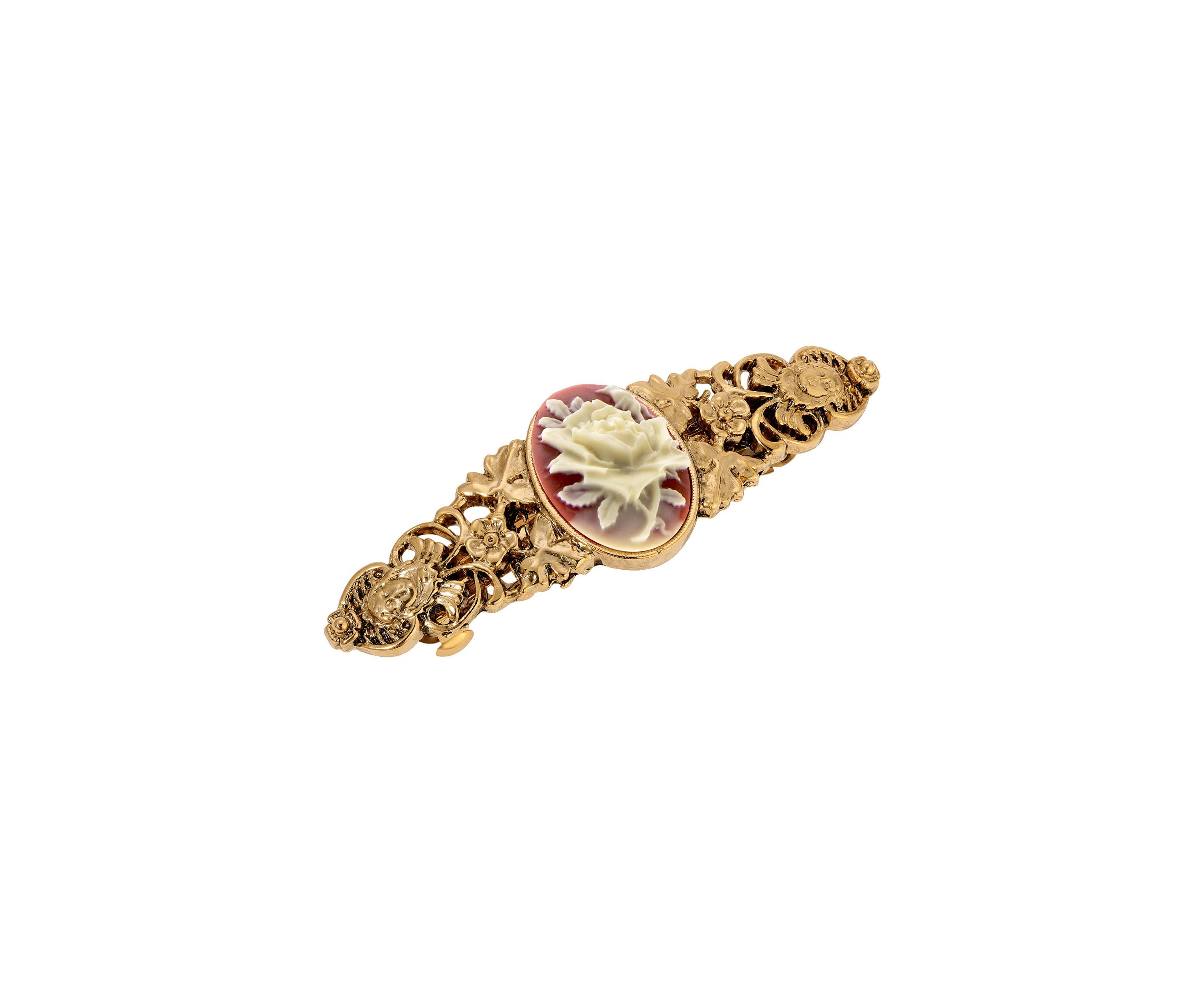 Gold Tone Carnelian Cameo Hair Barrette