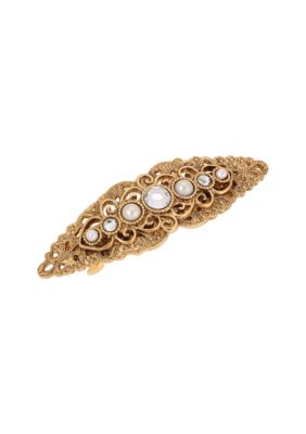 1928 Jewelry Women's Gold Tone Crystal Fx Pearl Hair Barrette