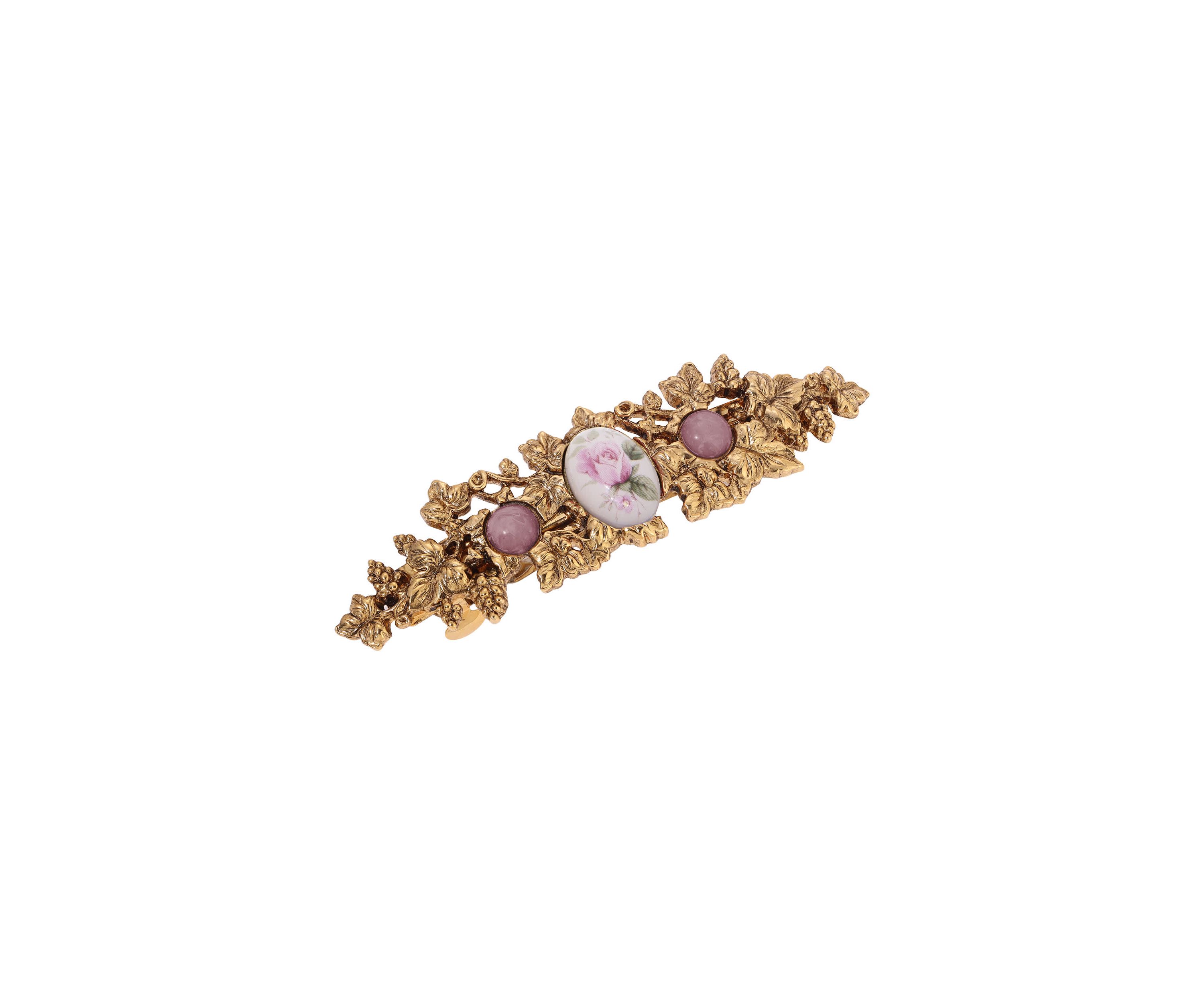 Gold Tone Pink Stones Hair Barrette