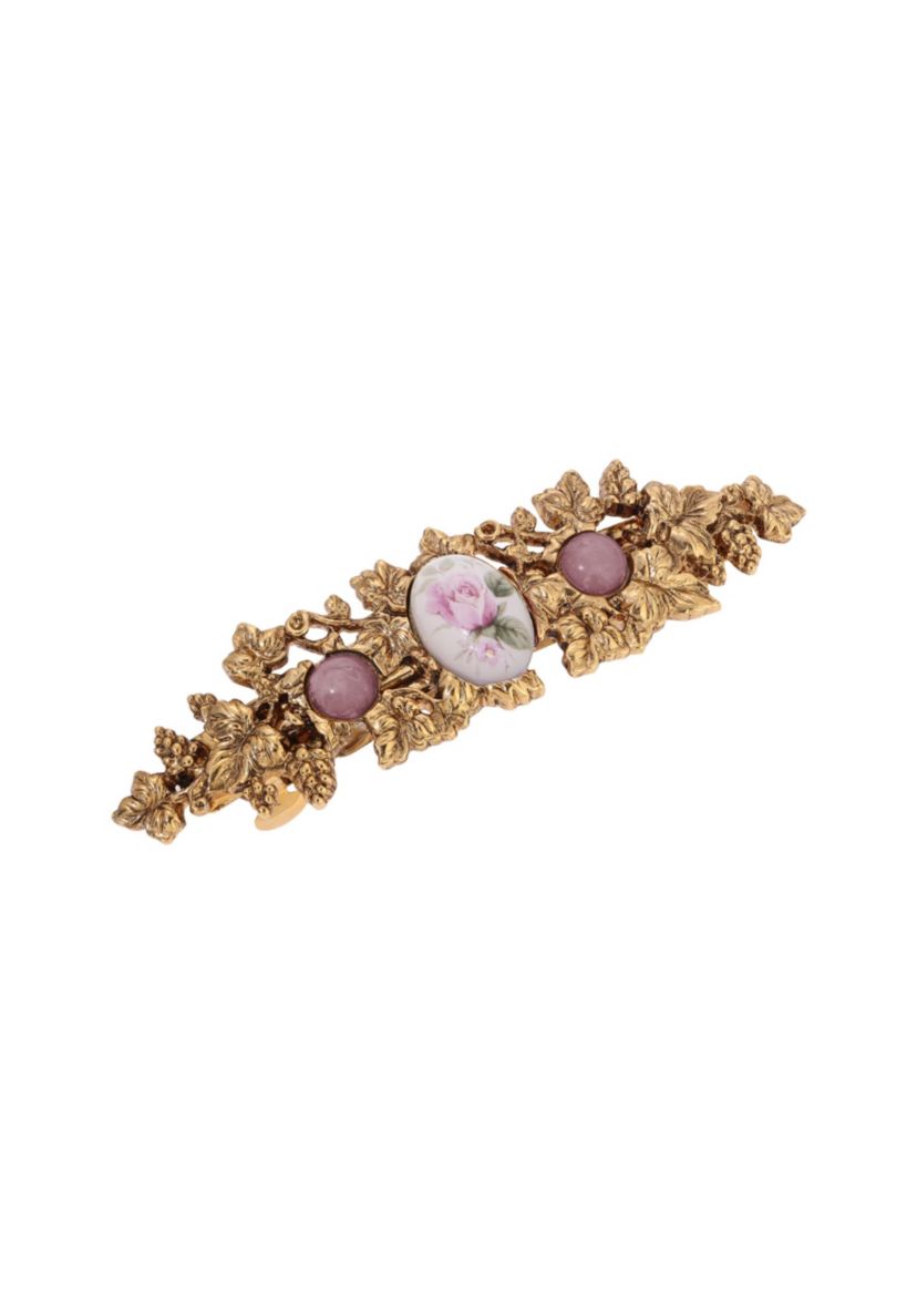 Gold Tone Pink Stones Hair Barrette