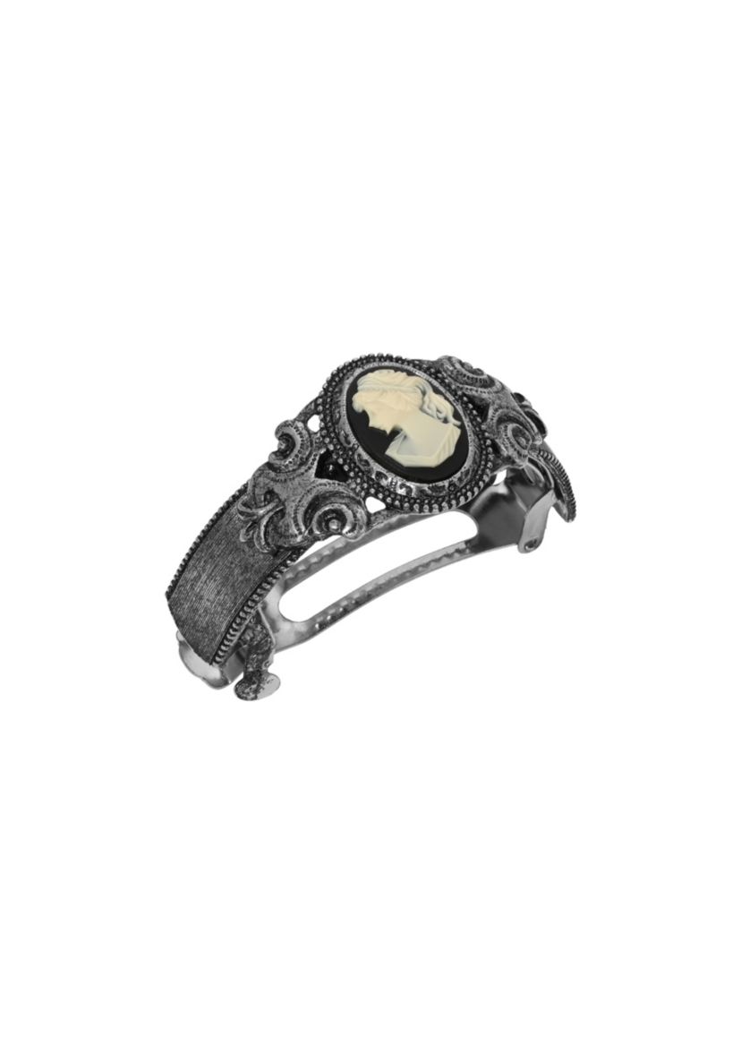 Silver Tone Black  White Cameo Pony Hldr