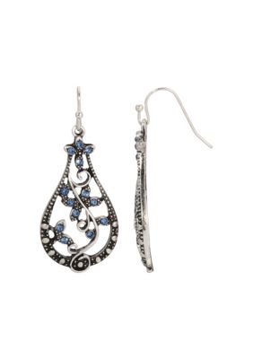 Silver Tone Lt. Blue Flwr  Drop Earrings