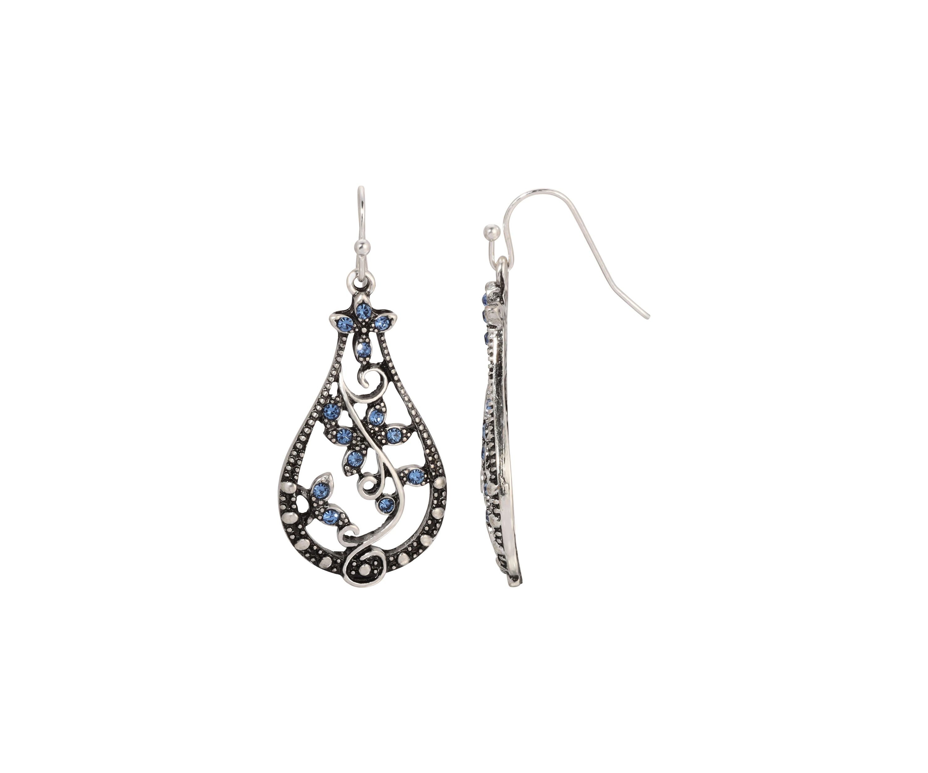 Silver Tone Lt. Blue Flwr  Drop Earrings