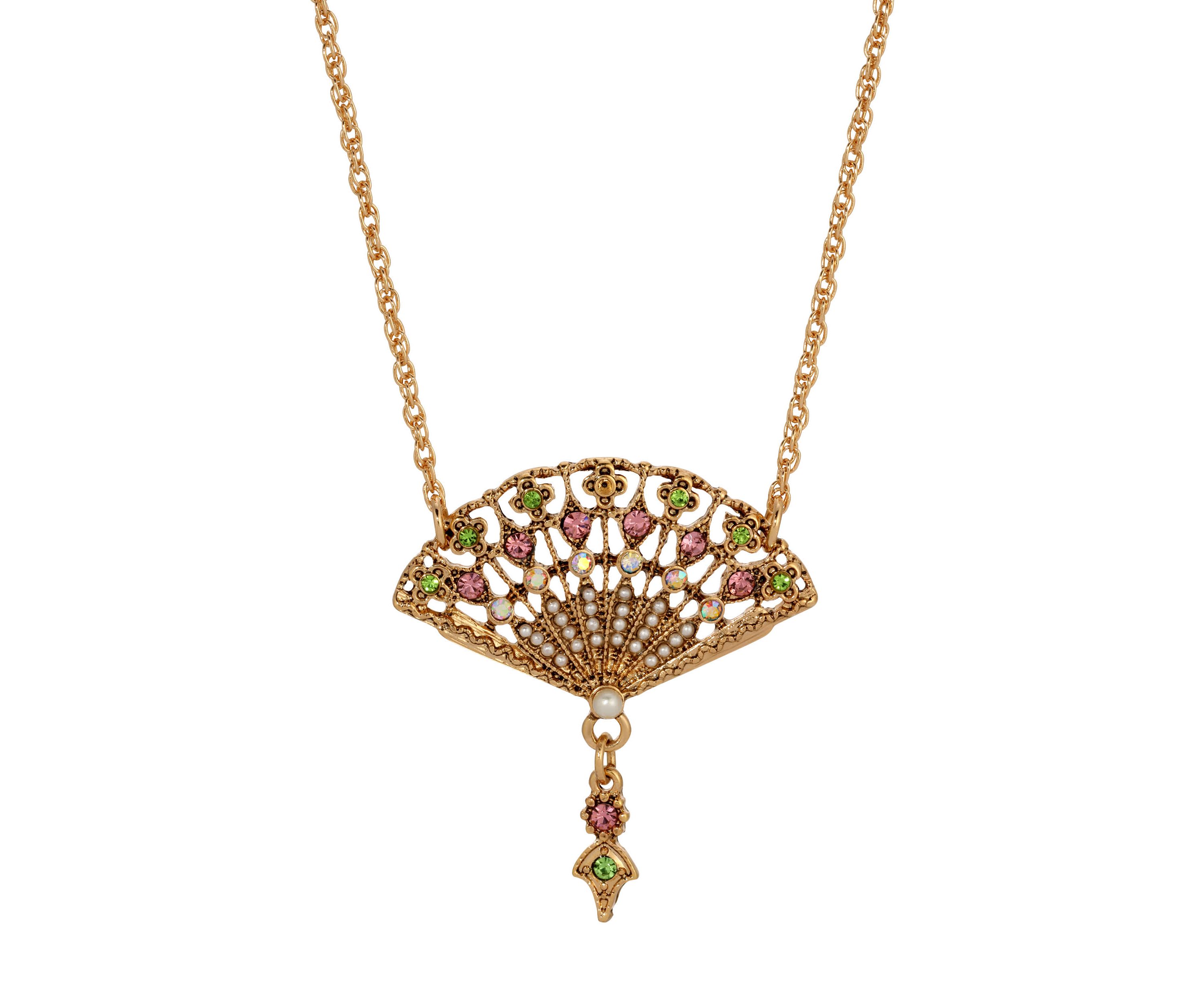 Filigree Fan With Color Crystal Necklace