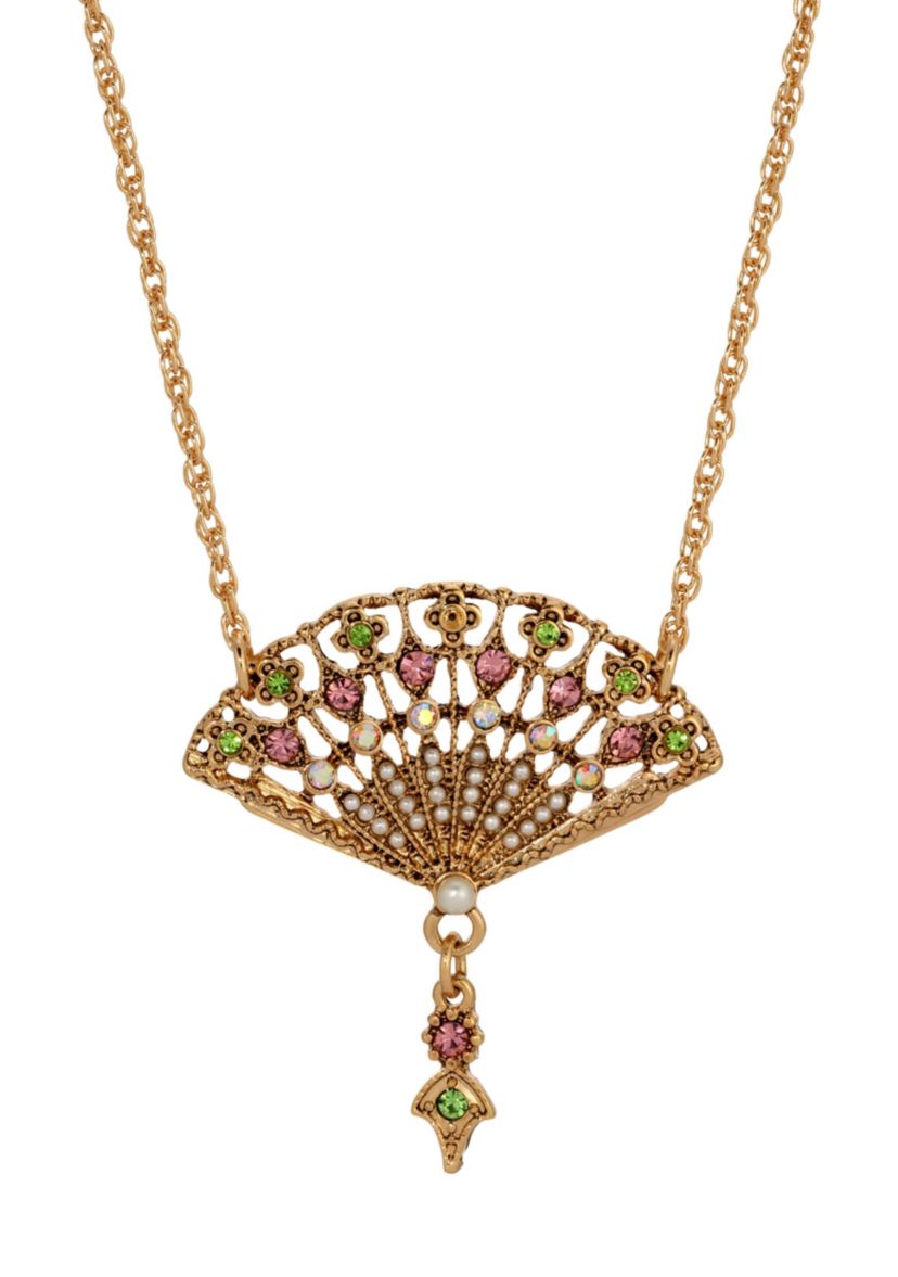 Filigree Fan With Color Crystal Necklace