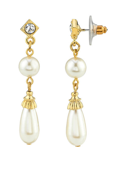 Faux Pearl Crystal Accent Drop Earrings