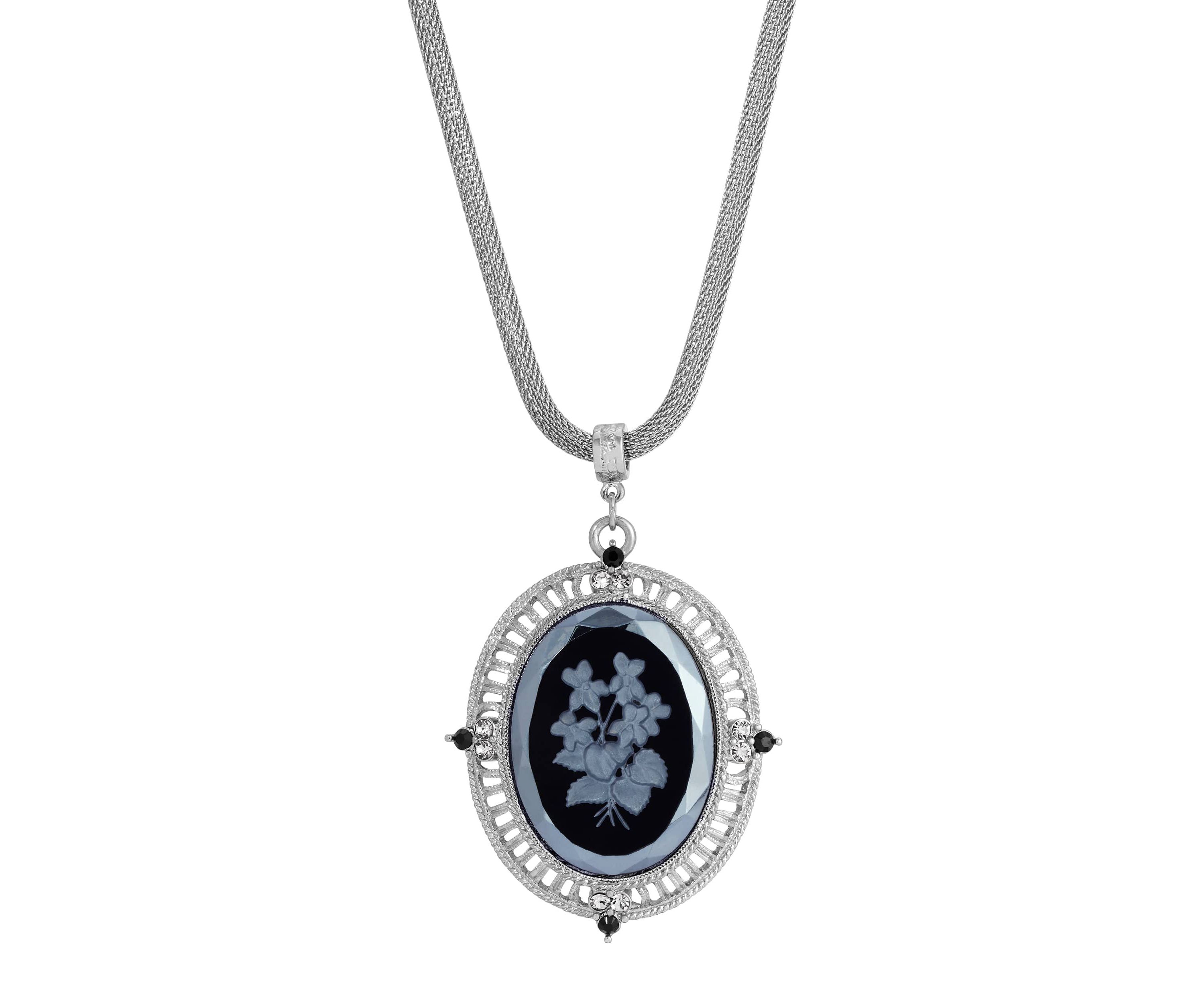 Silver Tone Floral  Pendant 25" Necklace