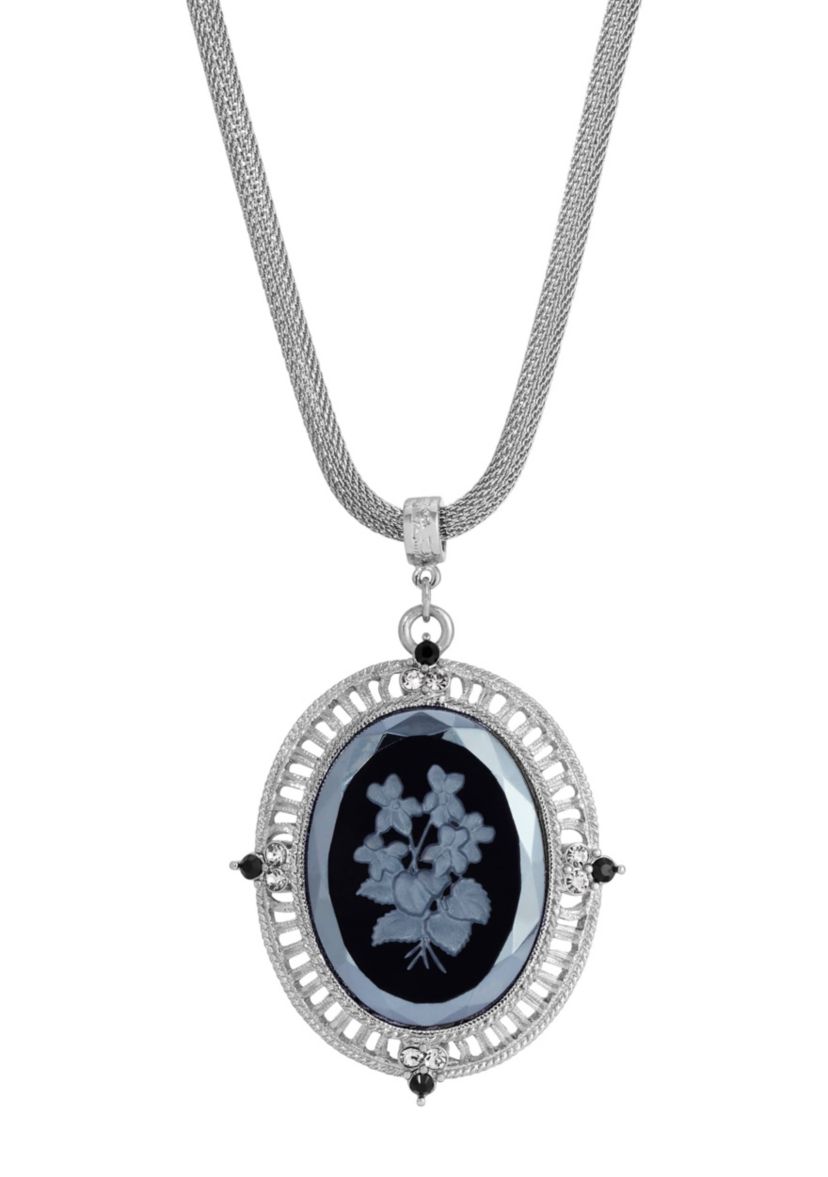Silver Tone Floral  Pendant 25" Necklace