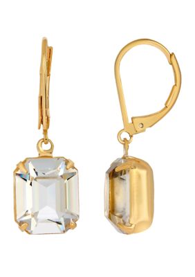 1928 Jewelry Gold Tone Octagon Drop Earrings Made With Swarovski Crystals