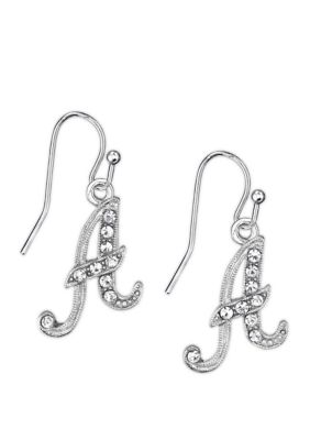 Silver Tone Crystal A Earrings