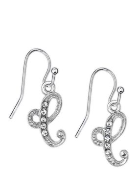 Silver Tone Crystal C Earrings