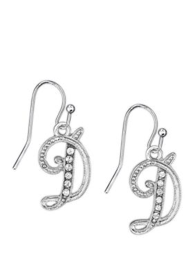 Silver Tone Crystal D Earrings