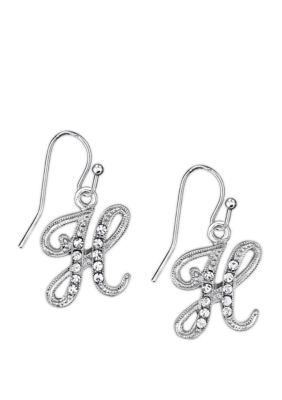 Silver Tone Crystal H Earrings