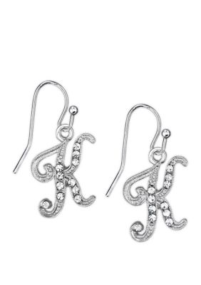 Silver Tone Crystal K Earrings