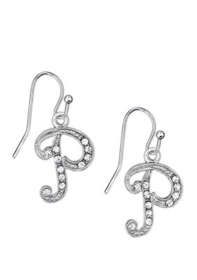 Silver Tone Crystal P Earrings