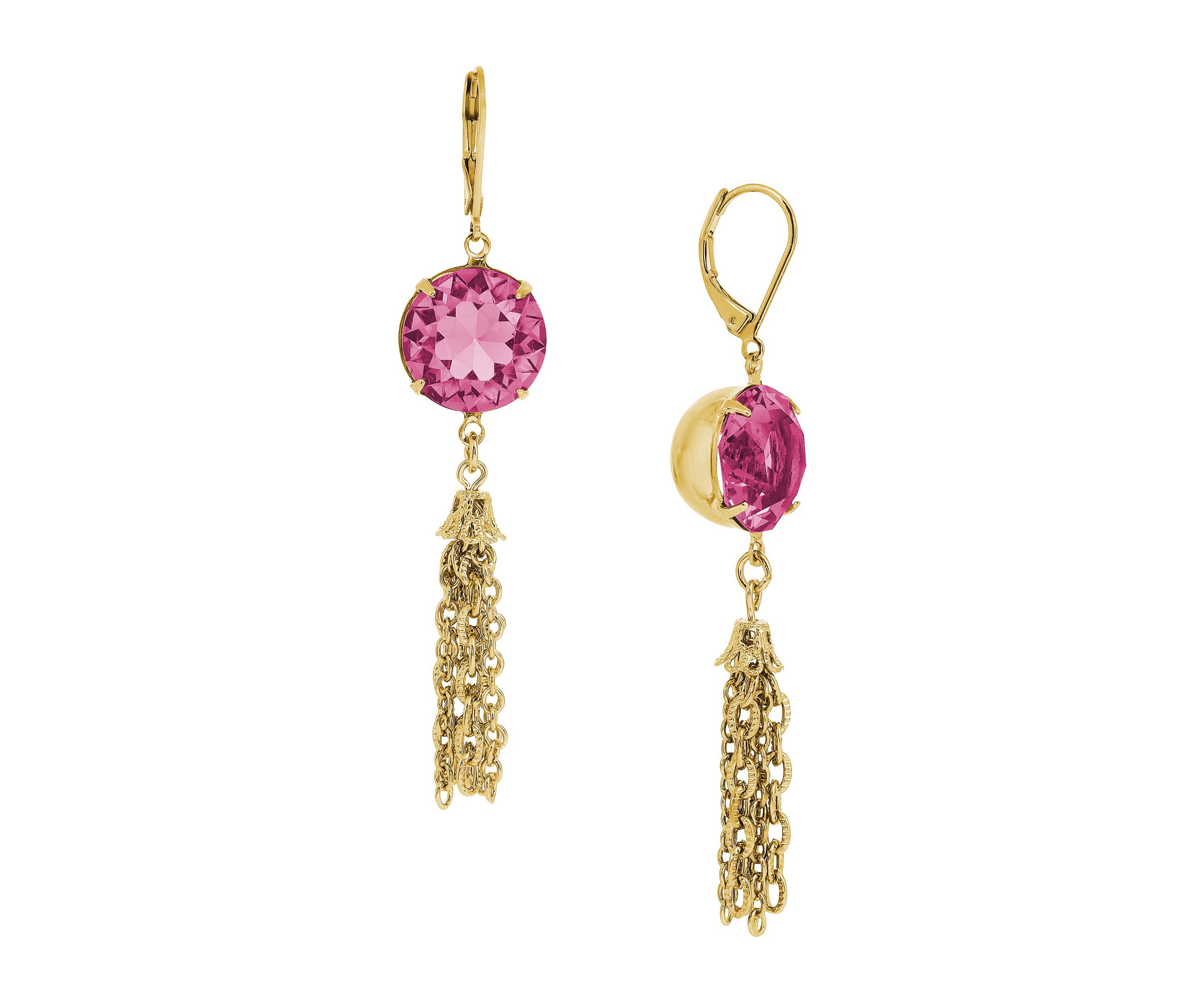 Round Crystal Drop Tassel Earrings