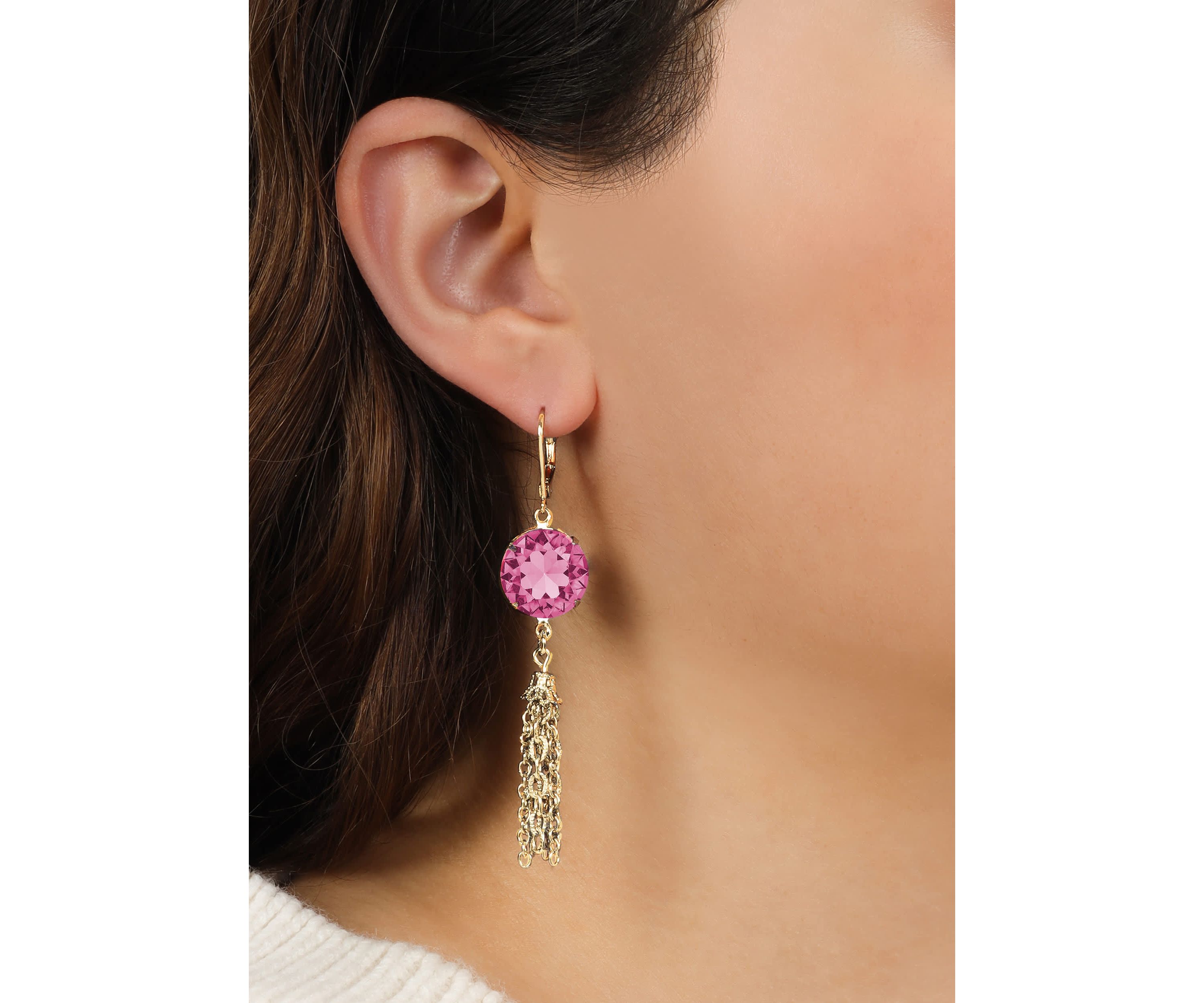 Round Crystal Drop Tassel Earrings