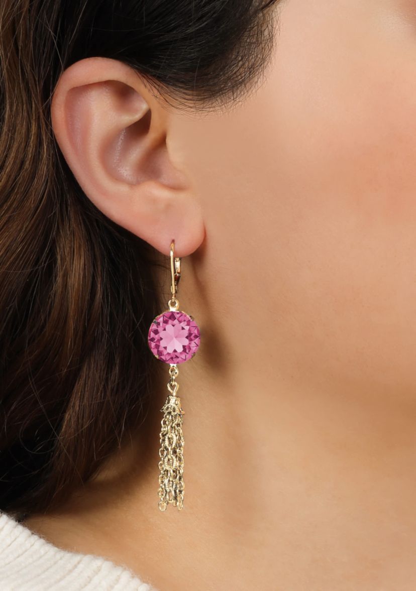 Round Crystal Drop Tassel Earrings