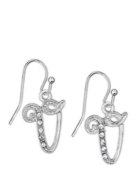 Silver Tone Crystal V Earrings