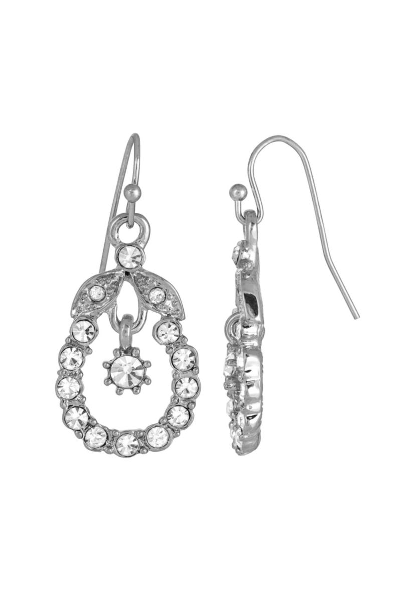 Silver-Tone Crystal Caged Drop Earrings