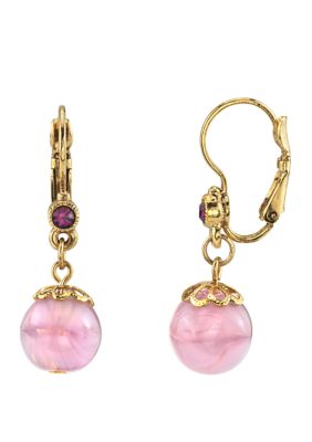 1928 Jewelry Gold Tone Round Amethyst Color Drop Earrings, Purple, 15 in