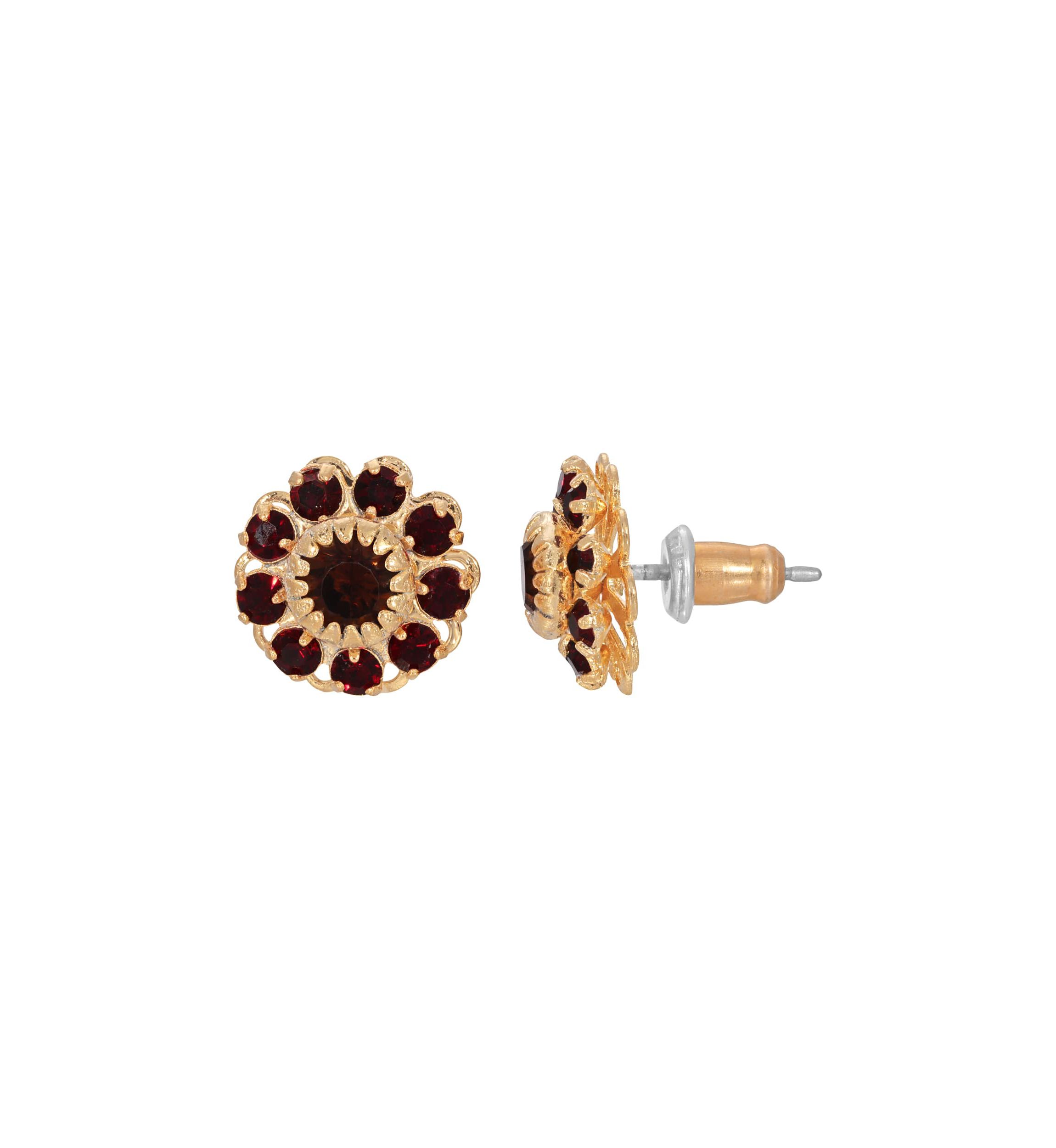 Gold Tone Topaz Color Cluster Flower Stone Studs