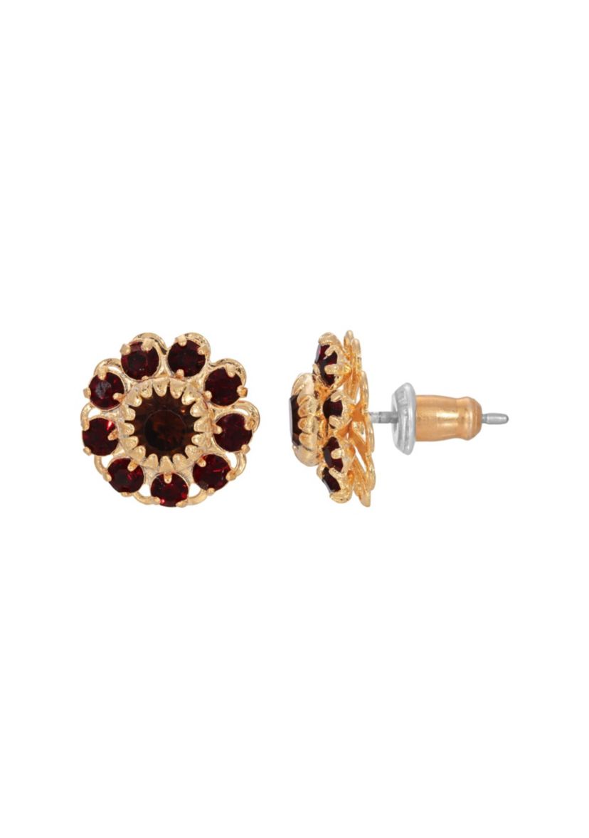 Gold Tone Topaz Color Cluster Flower Stone Studs