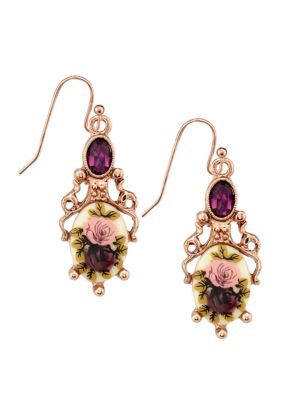 1928 Jewelry Rose Gold Tone Purple Crystal Flower Drop Earrings