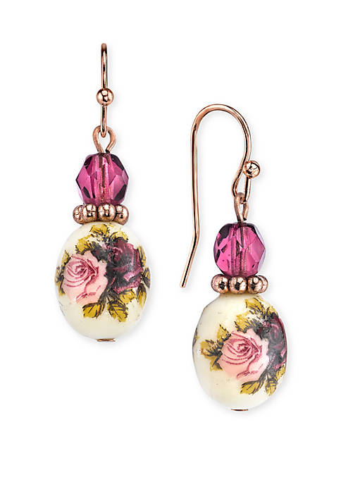 1928 Jewelry Rose Gold-Tone Purple Crystal Bead Flower